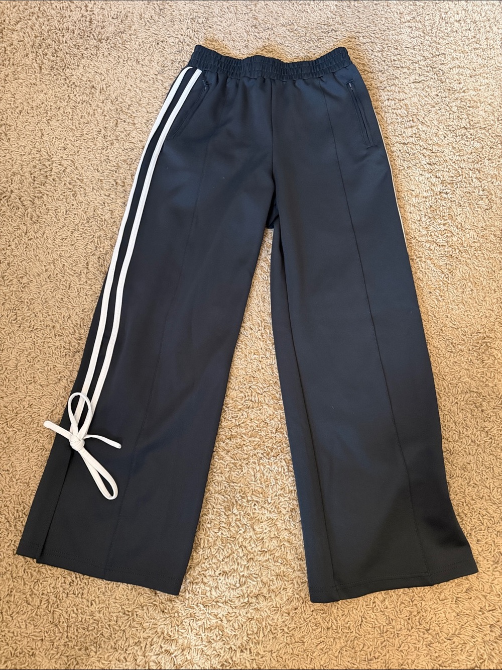 Le Lis Black Wide-Leg Track Pants with White Side Stripes